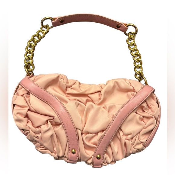 Juicy Couture Pink Ruched Pleated Nylon Gold Chain Handle Vintage Purse Handbag - Picture 2 of 16